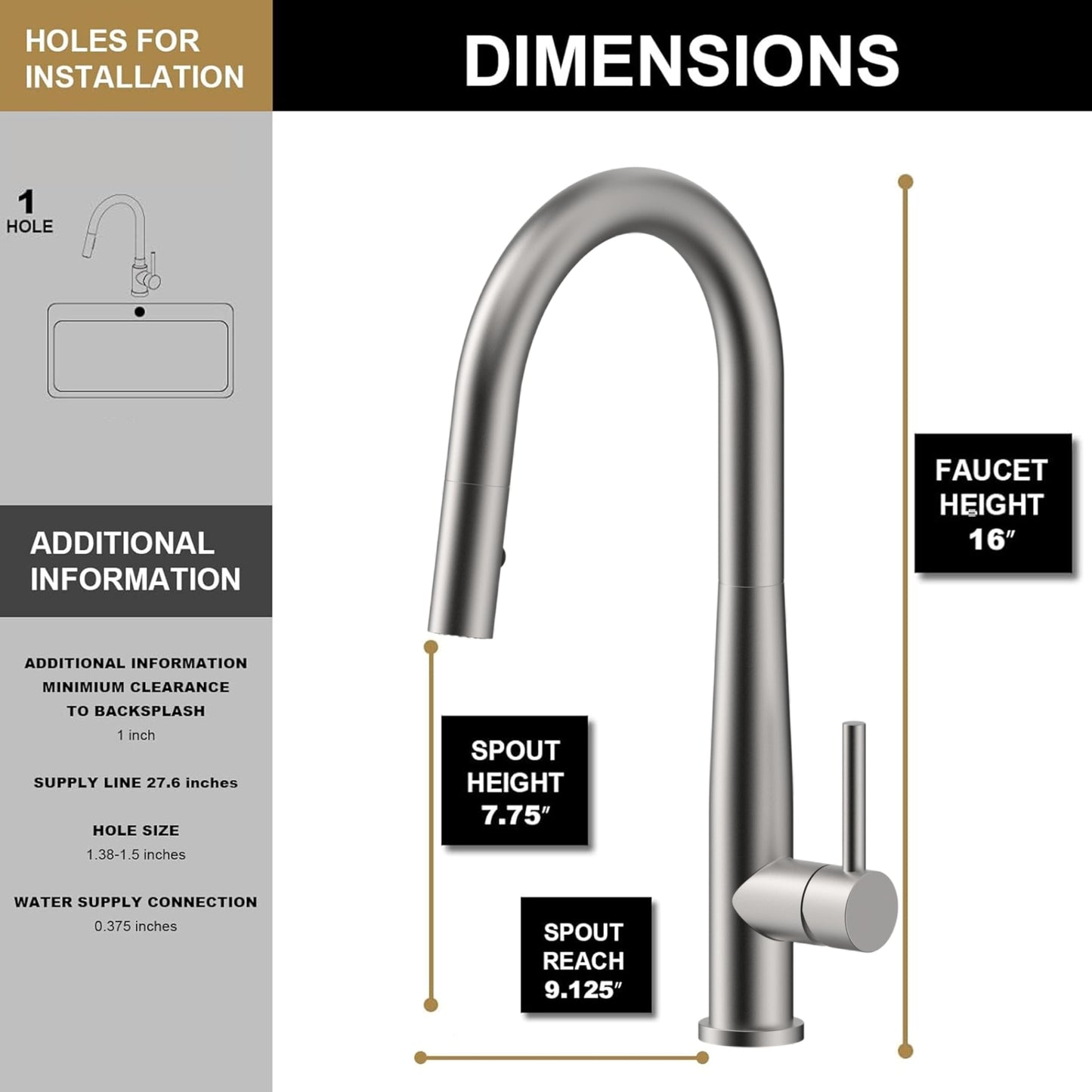 Kitchen Faucets with Pull Down Sprayer - Single Handle High Arc Stainless Steel Kitchen Sink Faucet, Modern Kitchen Faucets for Farmhouse Bar RV Laundry Camper Brushed Silver