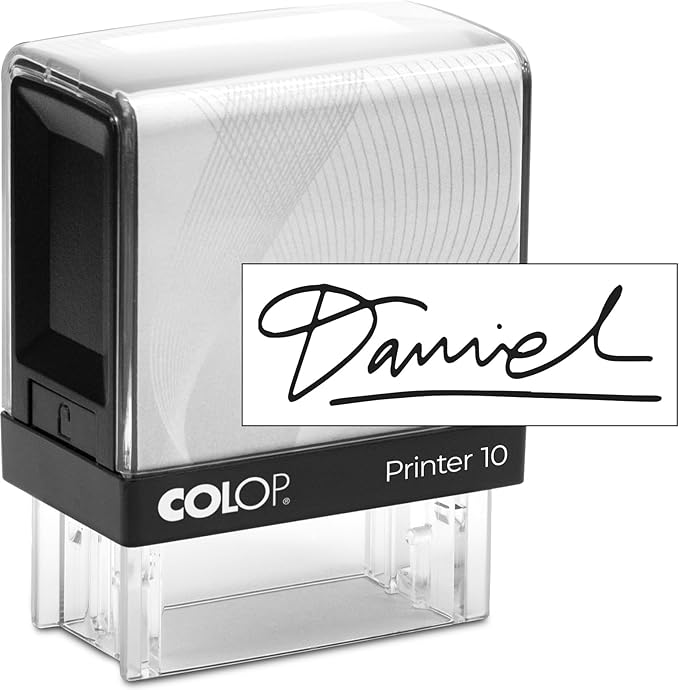 Rubber Stamp Creation COLOP Extra Small Size Self Inking Custom Signature Stamp - 15 Ink Colors, Rectangular, Multi-Colored, Up to 13 Characters per Line