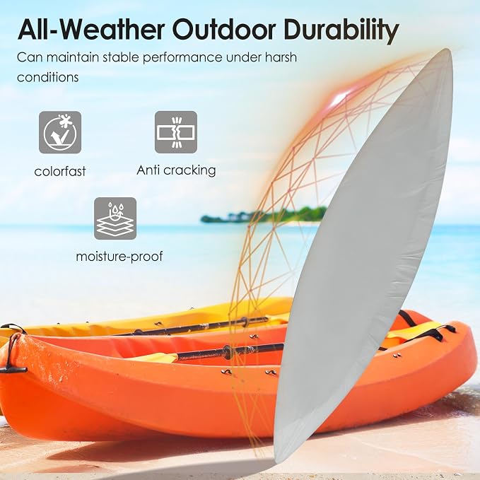 Kayak Cover,420D Heavy Duty Waterproof & UV Resistant Kayak Covers for Outdoor and Indoor Storage,Tear and Fade Resistant Canoe Cover (Grey, XL (for 13.8-15ft Kayak))