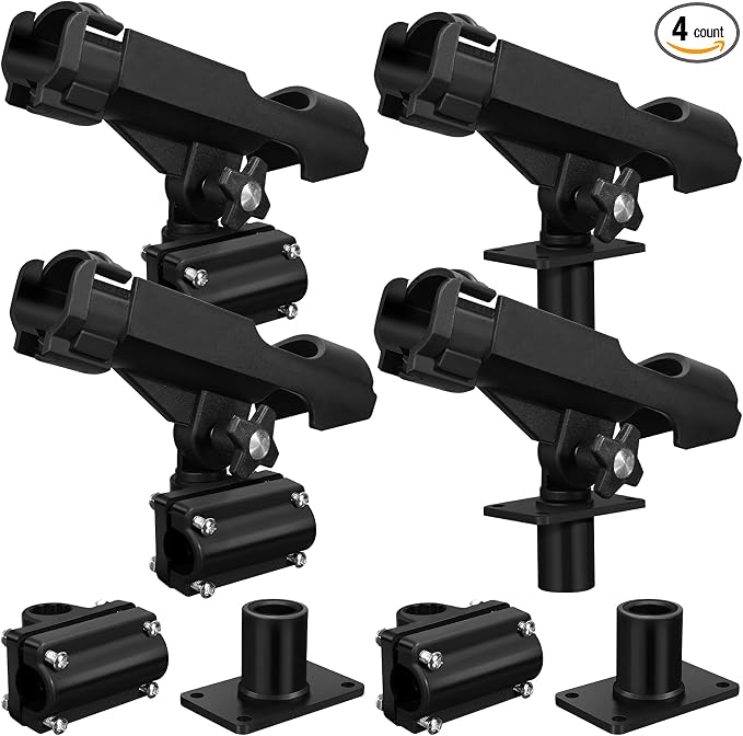 Liliful 4 Pcs Fishing Rod Holder for Boat Adjustable Kayak Swivel Fishing Pole Holders Accessories, Black