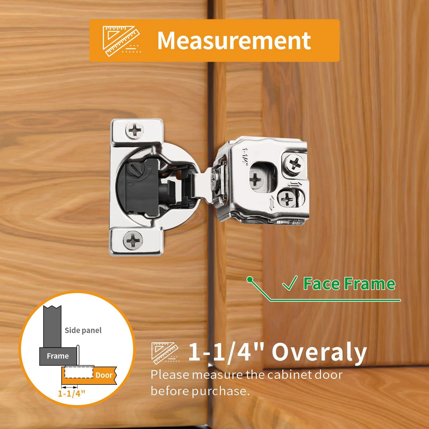 Chibery 50 Pack 1-1/4" 4D Overlay Soft Close Concealed Hinges for Face Frame Door, Control Closing Speed, Smooth Slow Self Close Hinges, Satin Nickel, 105° Open Angle Stainless Steel Cabinet Hinges