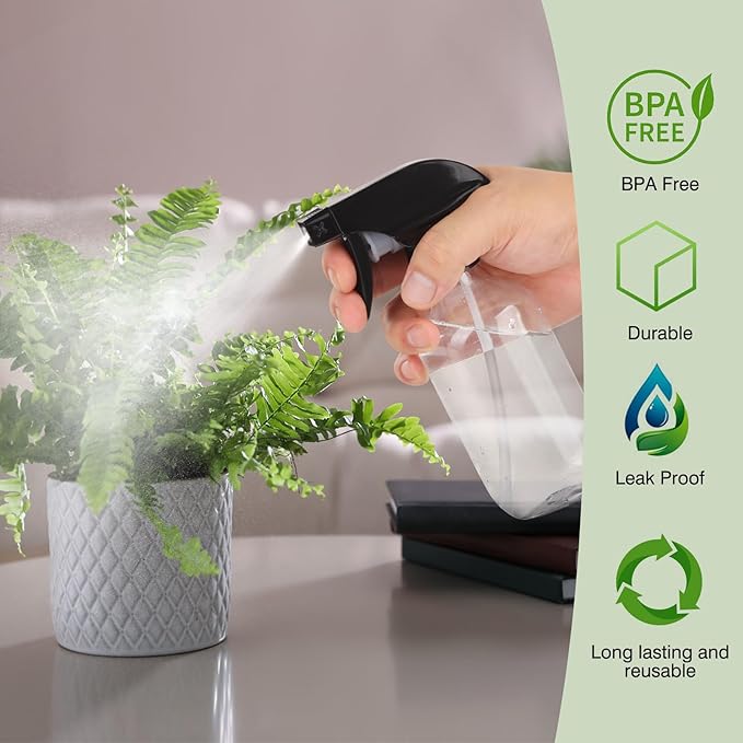 Plastic Spray Bottles Clear and Brown Refillable Container Empty Spray Bottle 10oz/300ml Adjustable Head Sprayer and Stream for Cleaning Products, Plants, Pet, Hair