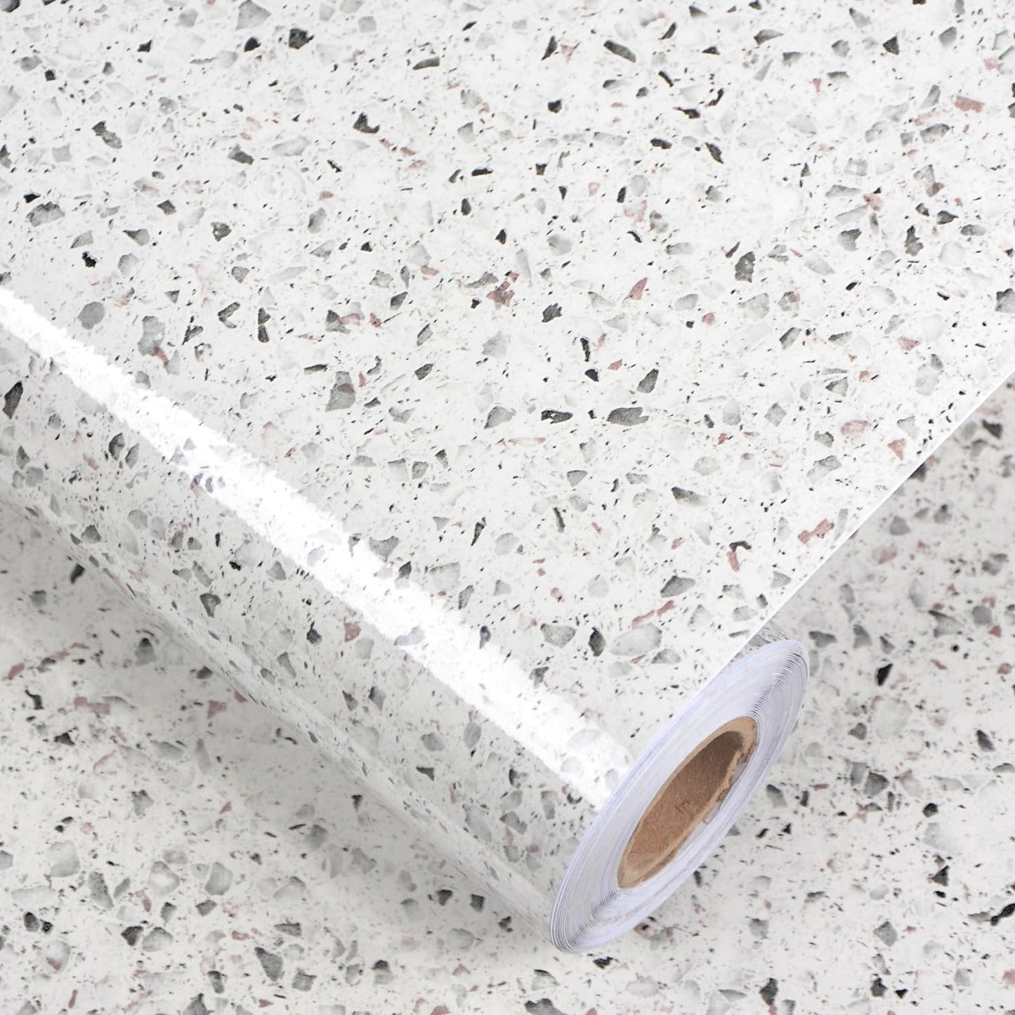 A-b-cil Gray White Granite Contact Paper 400" X 16" Terrazzo Wallpaper Peel and Stick Countertops Self Adhesive Waterproof Vinyl Film for Kitchen Counters Bathroom Counters Wall Paper