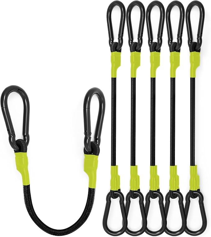 8 Pcs 60 Inch Heavy Duty Carabiner Bungee Cord Outdoor with 190 Lbs Max Break Strength, Black/Yellow Bungee Straps with Upgraded Carabiner Hooks for Luggage Rack, Cargo, Hand Carts, Bike, Camping, etc