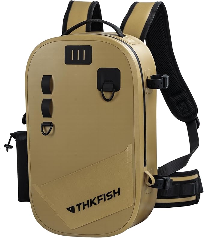 THKFISH IPX8 Waterproof Fishing Backpack with Rod Holder, Lightweight Fishing Sling Bag, Move Freely Fish Gifts for Men