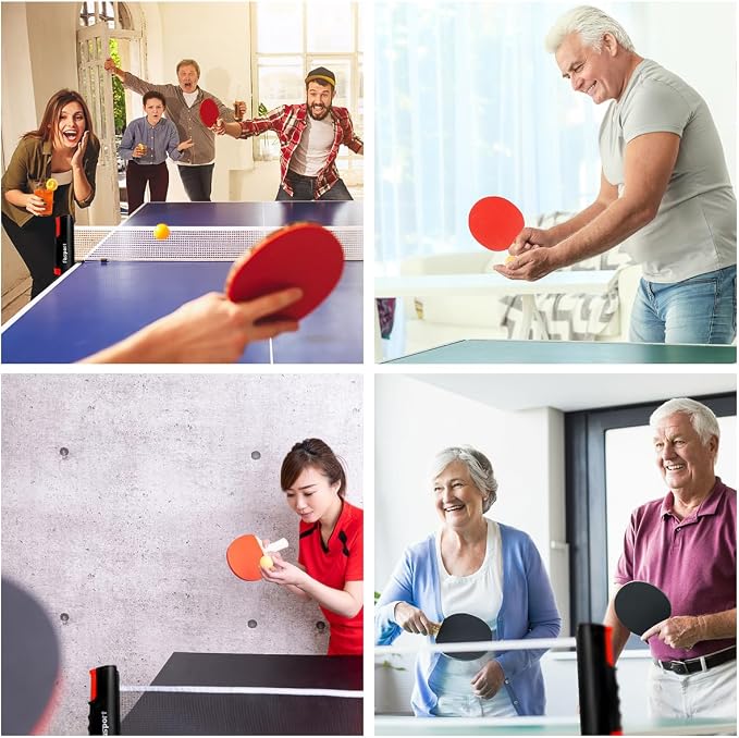 FBSPORT Ping Pong Paddle Set, Table Tennis Set with 4 Rackets and 8 Balls, Retractable Net with Storage Bag - Pingpong Paddle Accessories for Indoor/Outdoor Games