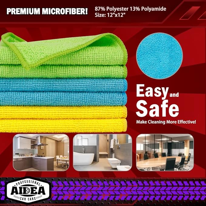 AIDEA Microfiber Cleaning Cloth 20PK, Microfiber Towels for Cars, Dusting Cloth Cleaning Rags for SUVs, House, Kitchen, Window, Workshops, Cleaning Supplies 12"×12"