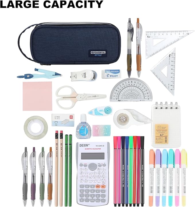 Pencil Case Large Zipper Pencil Pouch for Girls Kids Teens Adults Aesthetic Pencil Bag Stationery Organizer Pencil Case with Handle for School Blue