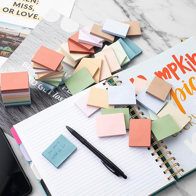 (50 Pads) Sticky Notes 1.5x2, Vintage Colors, 10 Colors Self Sticky Notes, Sticky Pads, Recyclable, Self-Stick Pads, Easy to Stick for Home, Office, Notebook