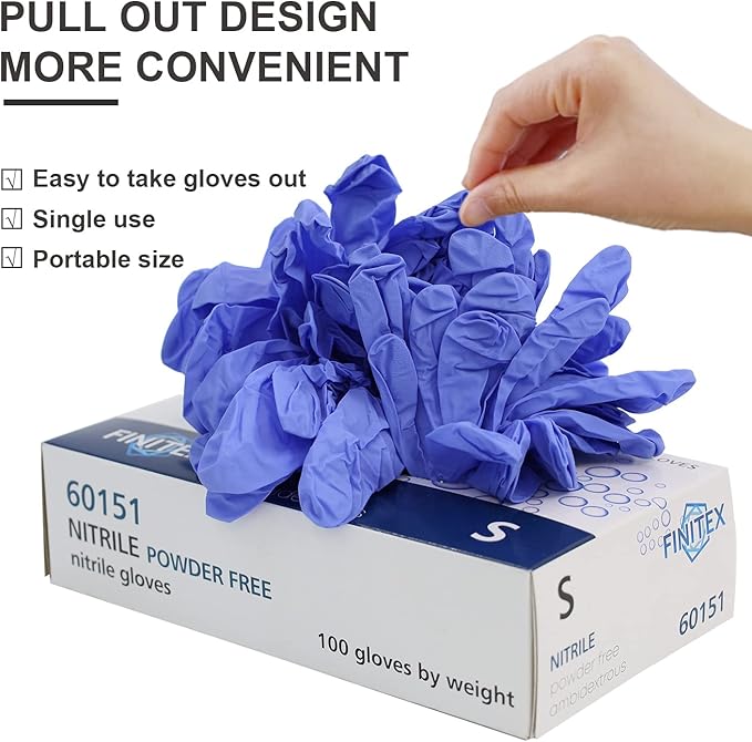 FINITEX Ice Blue Nitrile Exam Gloves - Powder-free, 1000 PCS Medical & Home Cleaning Gloves