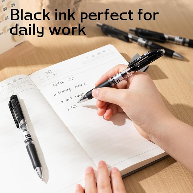 deli Gel Pens, 36 Pcs Retractable Black Ink, 12 Pens with 24 Refills，Medium Point Pen 0.7mm, Smooth Writing, Fast Dry, No Bleed for Journaling Note Taking, Home School Office Supplies