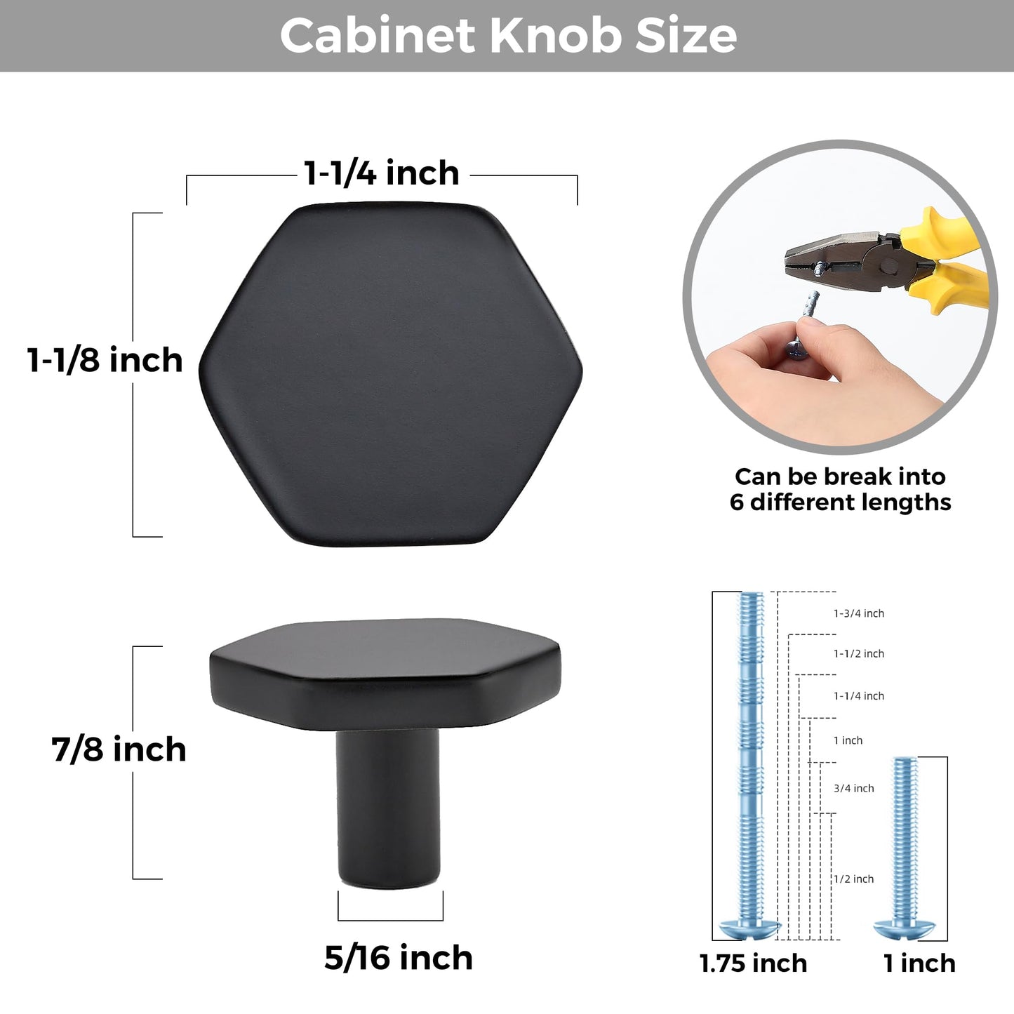 Ravinte Decor 10 Pack Black Cabinet Knobs, Kitchen Cabinet Knobs Solid Closet Pulls for Kitchen Drawers, Hexagon Dresser Pulls for Closet Hardware 1.1"