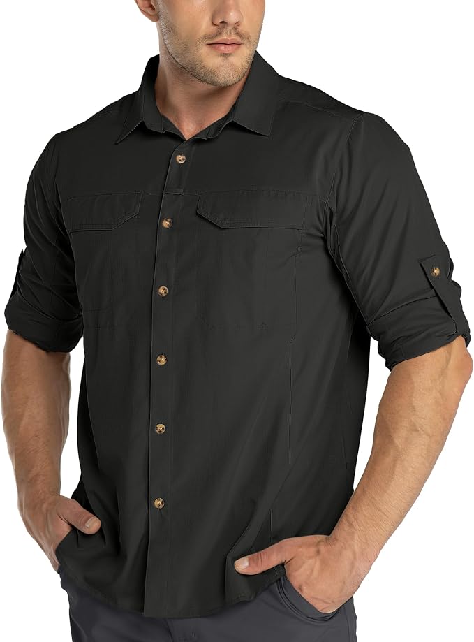 33,000ft Men's Long Sleeve Hiking Shirts Lightweight Quick Dry Sun Protection UV UPF 50 Fishing Shirt Outdoor Safari Travel