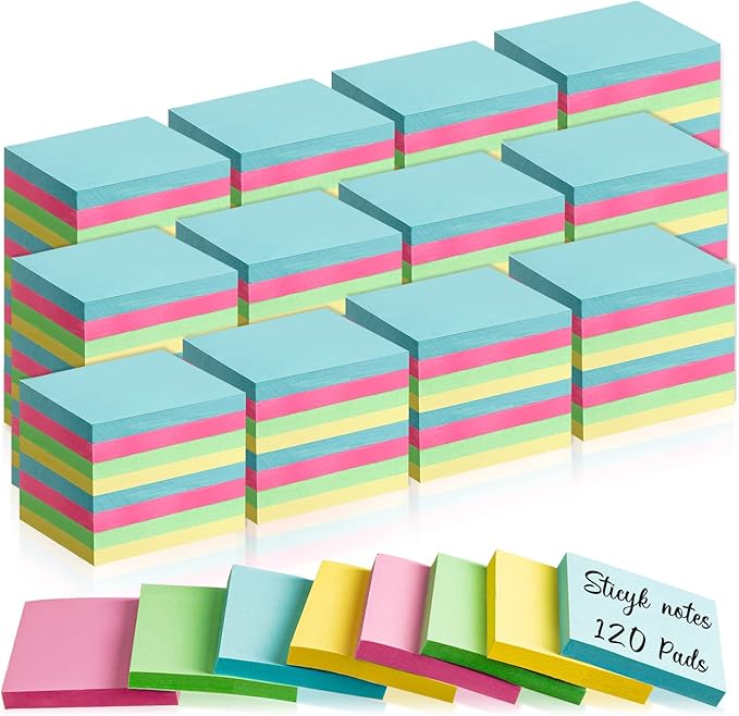 120 Pads Sticky Notes Bulk 1.5 x 2 Inch Mini Self Stick Note Small Assorted Bright Colors Paper Memo for Office School Notebook Supplies 50 Sheets/pad (Classic Color)