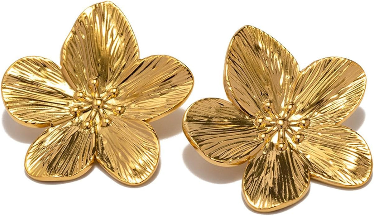 Flower Earrings for Women,Boho Statement Large Double Flower Earrings Trendy Chunky Floral Stud Earrings Elegant Chic