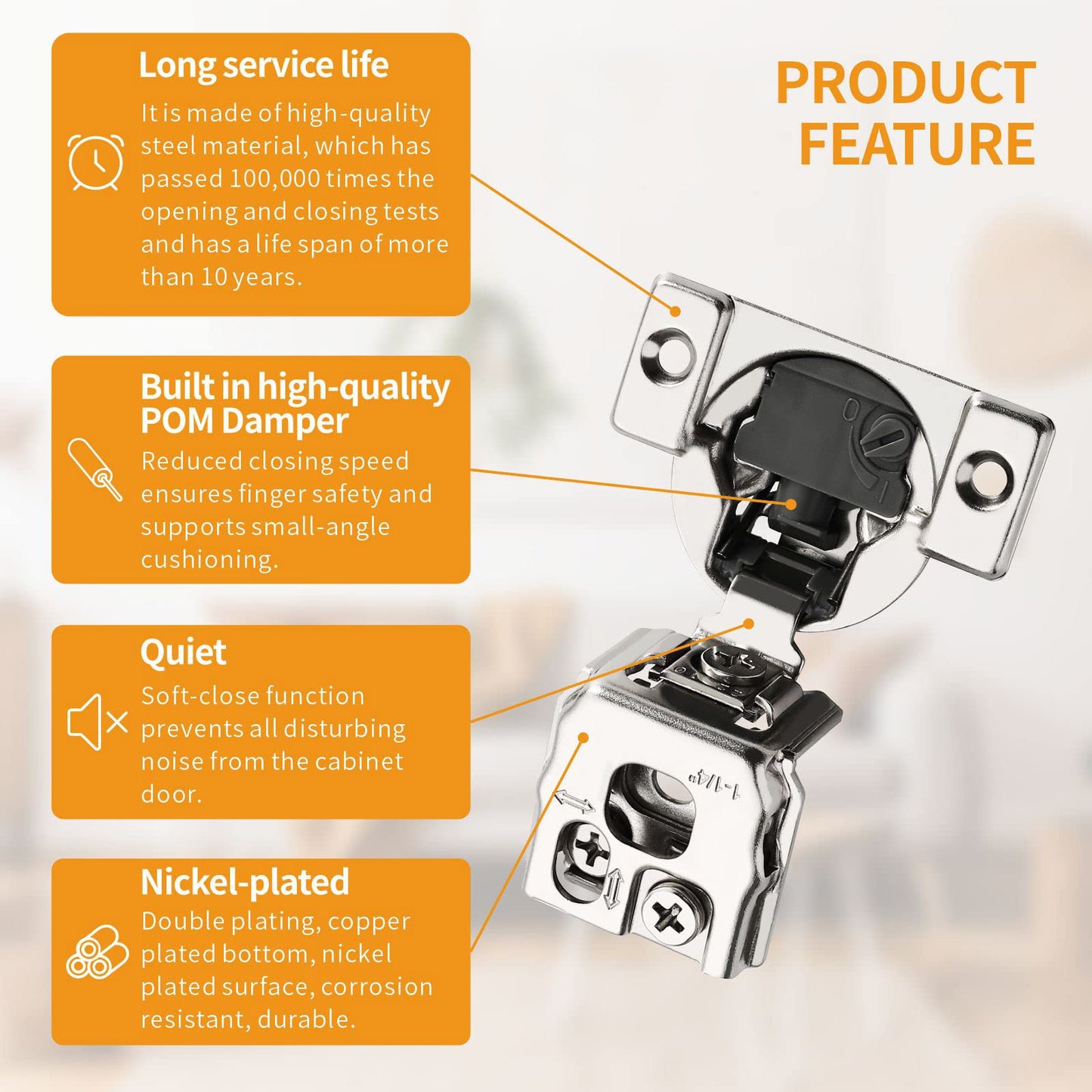 Chibery 50 Pack 1-1/4" 4D Overlay Soft Close Concealed Hinges for Face Frame Door, Control Closing Speed, Smooth Slow Self Close Hinges, Satin Nickel, 105° Open Angle Stainless Steel Cabinet Hinges