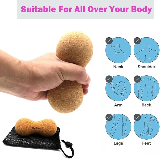 Cork Peanut Massage Ball, Lacrosse Ball Peanut Roller Massage for Rigger Point Therapy, Relax Muscles,Back Pain, Yoga & Posture Improvement