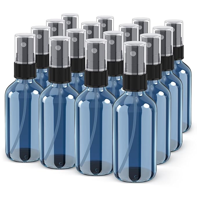 Wedama Spray Bottle, 4 oz Fine Mist Glass Spray Bottles, Little Refillable Liquid Containers for Watering Flowers Cleaning (16 Pack Indigo Blue)