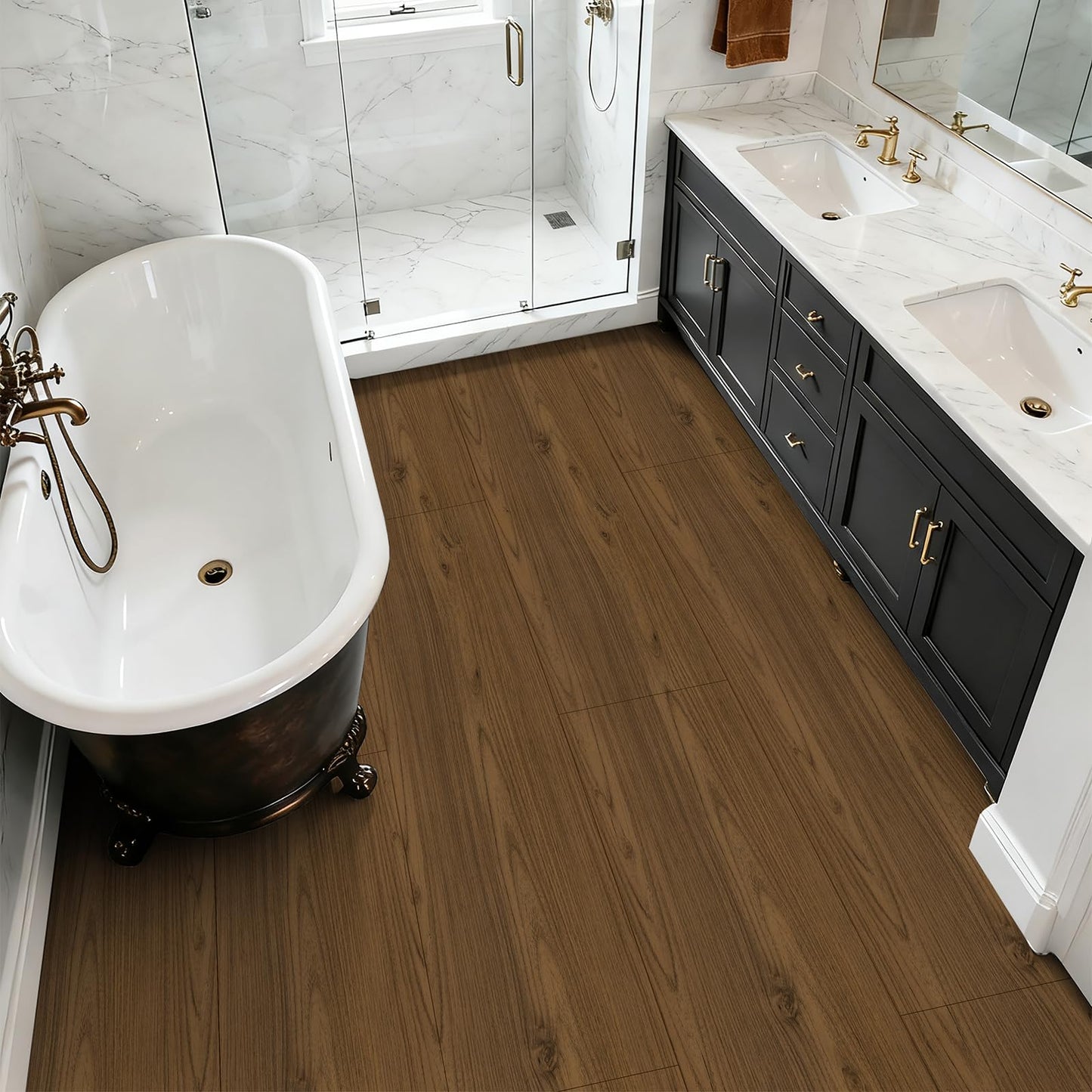 Peel and Stick Floor Tile - Wood Vinyl Flooring Roll Waterproof for Kitchen and Bathroom - 11.8in X 137.8in Self Adhesive Floor Tiles Removable
