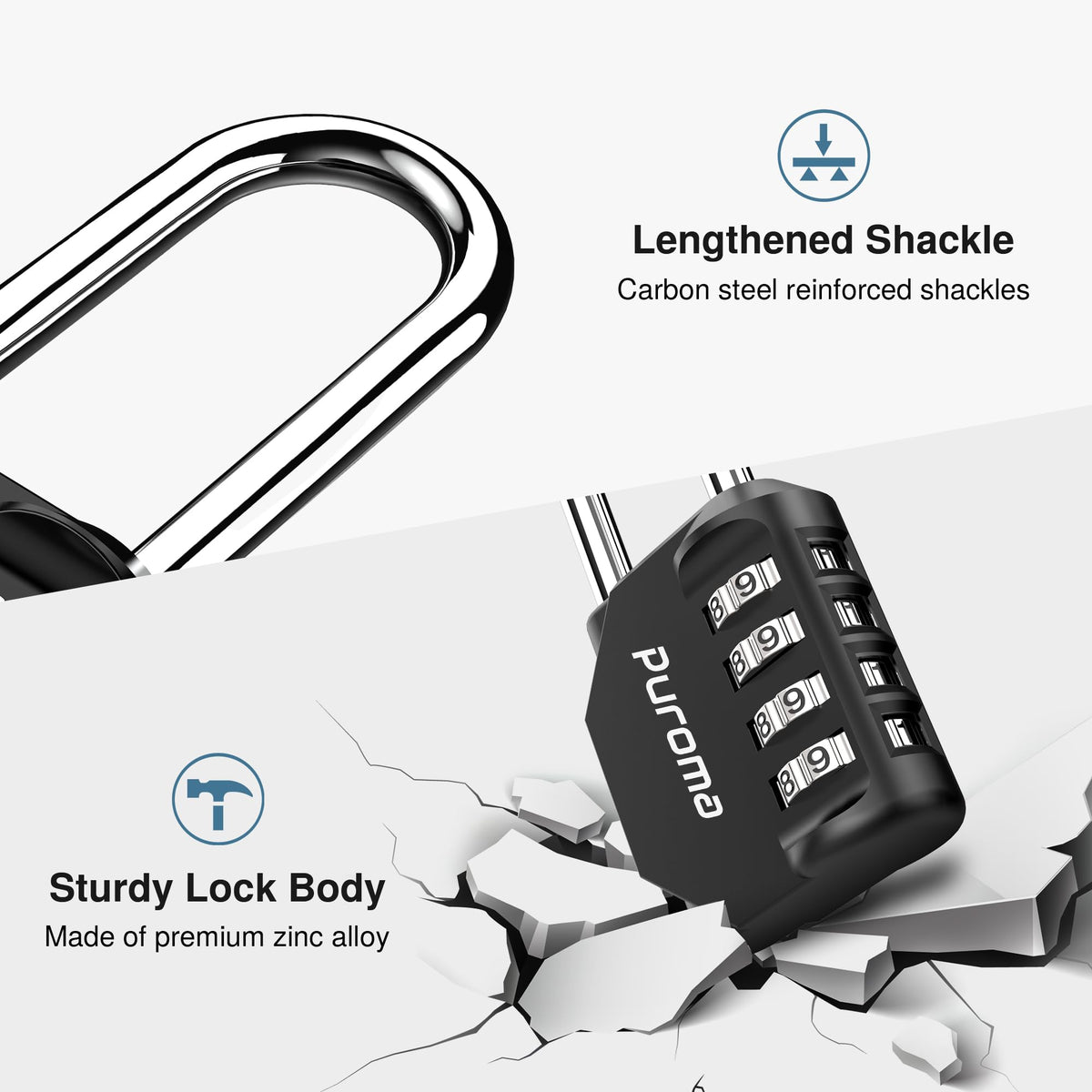 Puroma 2 Pack 2.6 Inch Long Shackle Combination Lock 4 Digit Outdoor Waterproof Padlock for School Gym Locker, Sports Locker, Fence, Gate, Toolbox, Case, Hasp Storage (Black)