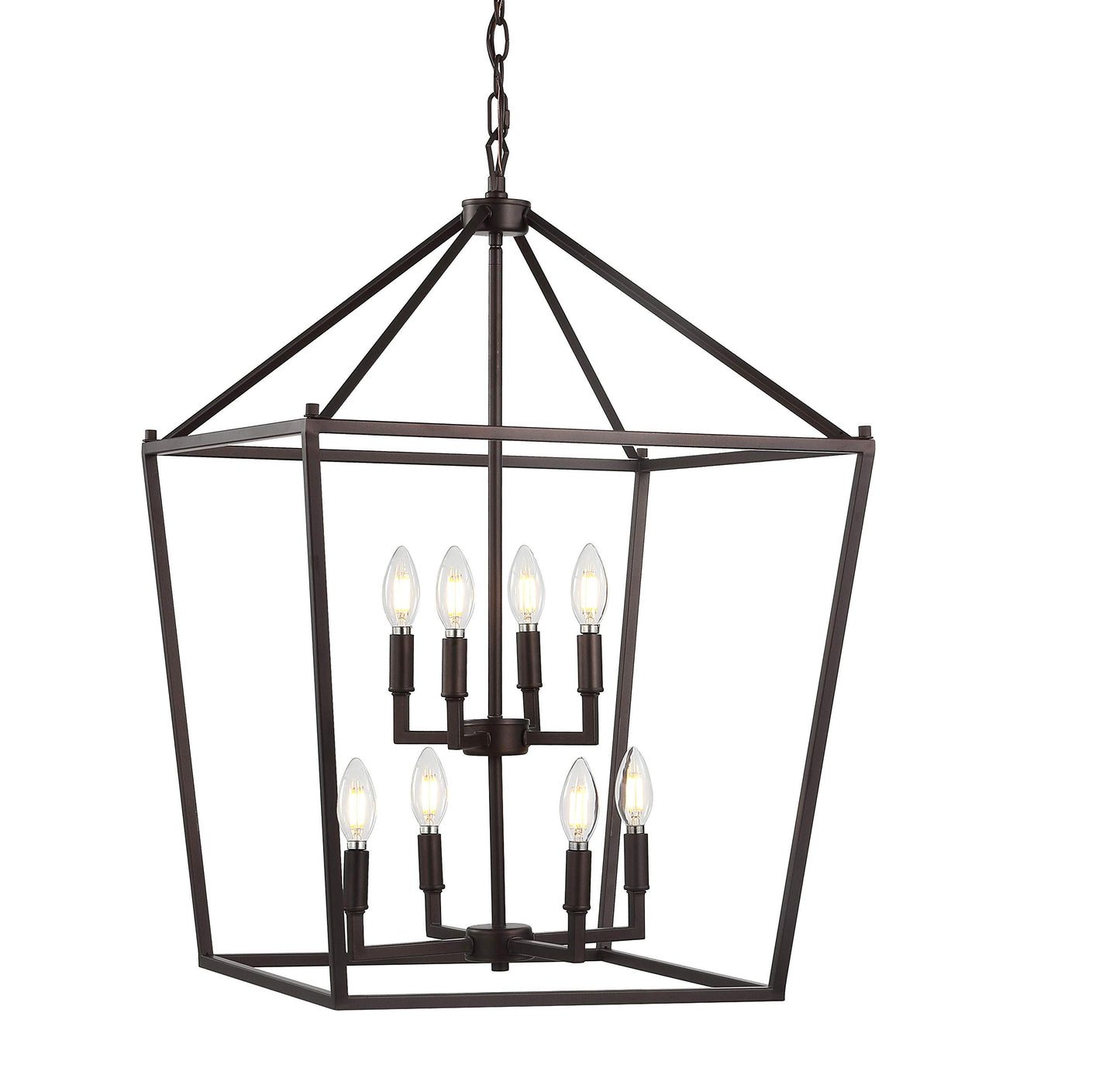 JONATHAN Y 20" Oil Rubbed Bronze Lantern Pendant Light, 8-Light Pagoda Style Metal Cage Farmhouse Hanging Ceiling Fixture for Kitchen Island, LED Bulb Included (JYL7438A)