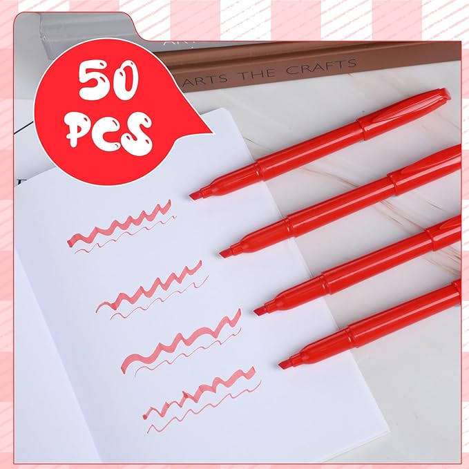Cholemy 50 Pcs Chisel Tip Highlighter Pens Bulk Pocket Style Highlighter Markers for Adults Kids Organizing Coloring Underlining Home School Office(Red)