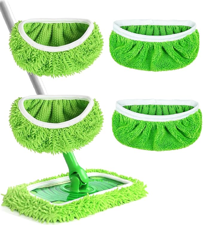 Reusable Microfiber Mop Pads Washable Wet Pads Compatible with Swiffer Sweeper Refills Pads for Wet & Dry Sweeping Cloths Mop Head Replacement for Household Cleaning (4PCS)