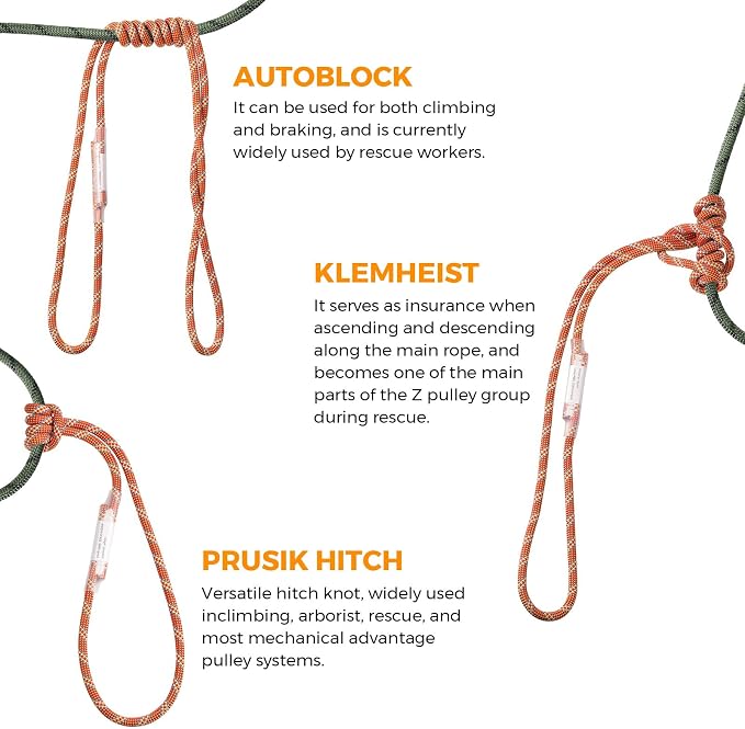 10mm Nylon Prusik Cord, Pre-Sewn 47in(120cm) Prusik Loop, 22KN / 4950lbs MBS High Strength Friction Cord for Rock Climbing, Arborist Tree Work, Rescue, Rappelling and Aerial Operations