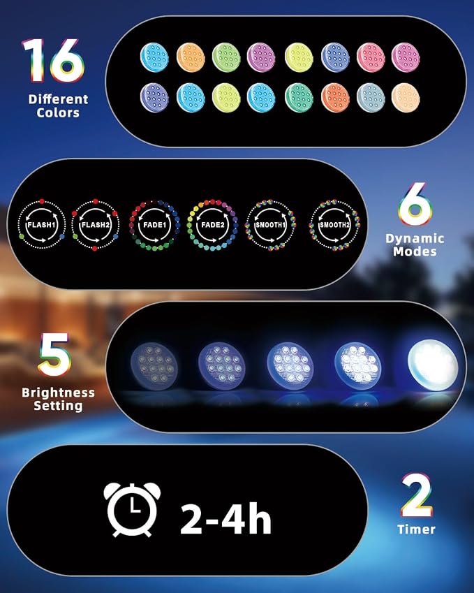 Pool Lights, Rechargeable Submersible LED Lights with Remote, IP68 Waterproof 16 Color Changing Floating Lights, Built-in Magnet Underwater Lights for Fountain, Pond, Aquarium