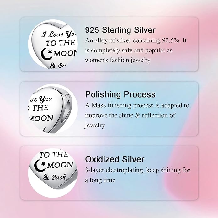 Birthday Fashion Love Heart Dangle Charm 925 Sterling Silver Charms fits Bracelets and Necklace Pendant Bead Charms Jewelry Present for Women Family Friends