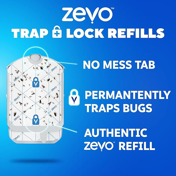 Zevo Flying Insect Trap Refill - for The Zevo MAX & Standard Indoor Fly Trap - Catch Gnats, House & Fruit Flies - Easy to Use - Mess-Free Disposal (8 Refill Cartridges)
