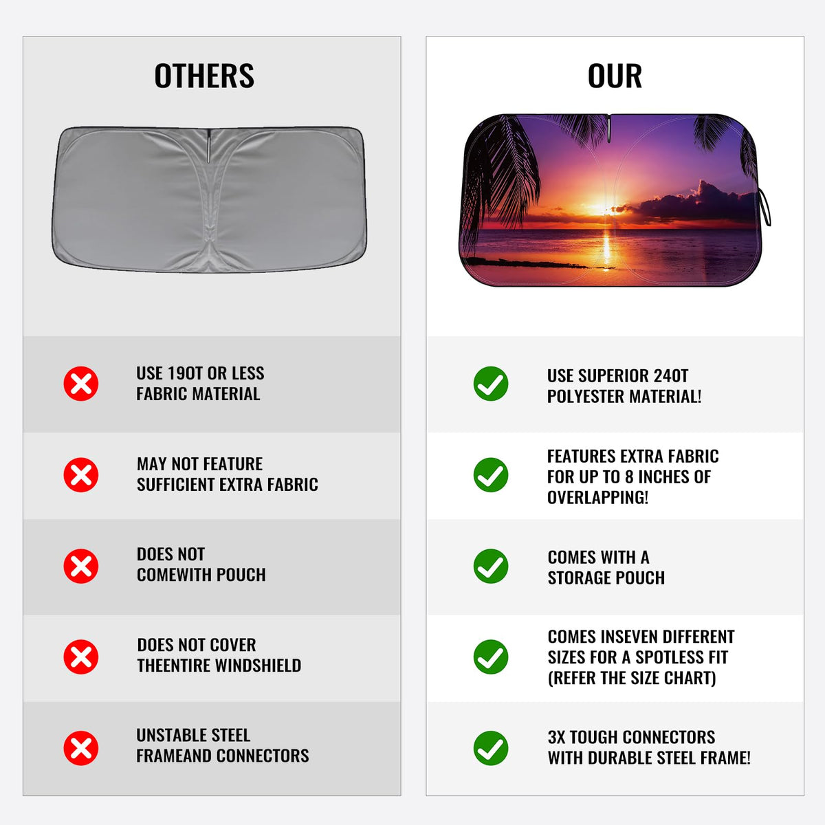 Car Windshield Sun Shade - Reflector Sunshade Offers Ultimate Protection for Car Interior, Cool Reflective Sun Blocker Fits Small Sedans, Mini SUVs