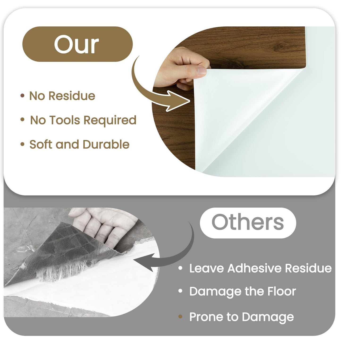 Peel and Stick Floor Tile - Wood Vinyl Flooring Roll Waterproof for Kitchen and Bathroom - 11.8in X 137.8in Self Adhesive Floor Tiles Removable