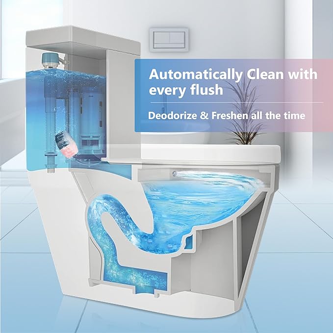 Toilet Bowl Cleaner Tablets, Automatic Toilet Bowl Cleaners, Long-Lasting Toilet Tabs Drop in Tank for Deodorizing & Descaling, Blue & Pink, 12 Packs