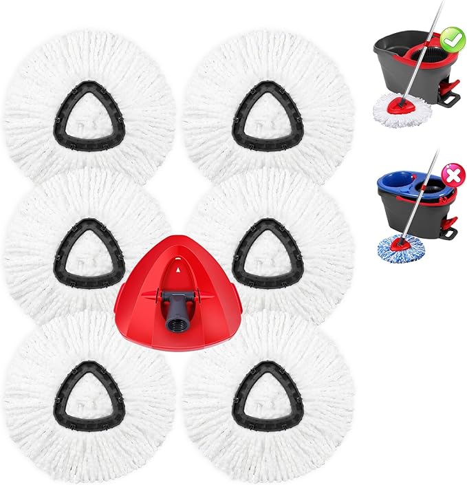 6 Pack Mop Replacement Heads Compatible with Oceda EasyWring 1-Tank System - Includes 1 Mop Base, Microfiber Mop Refills, Easy Cleaning Mop Head Replacement