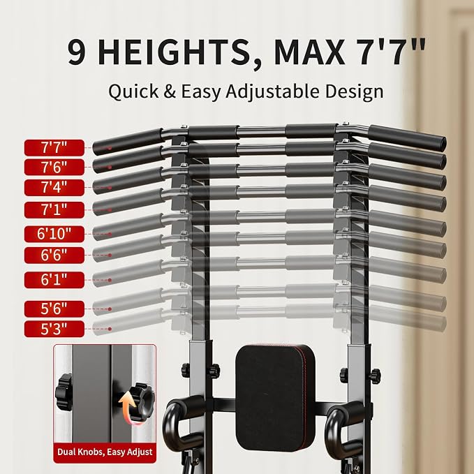 Power Tower Pull Up Bar Station, 450 lbs Capacity, Heavy-Duty 2" Steel Frame, Stable X-Base, Adjustable Dip Station for Home Gym
