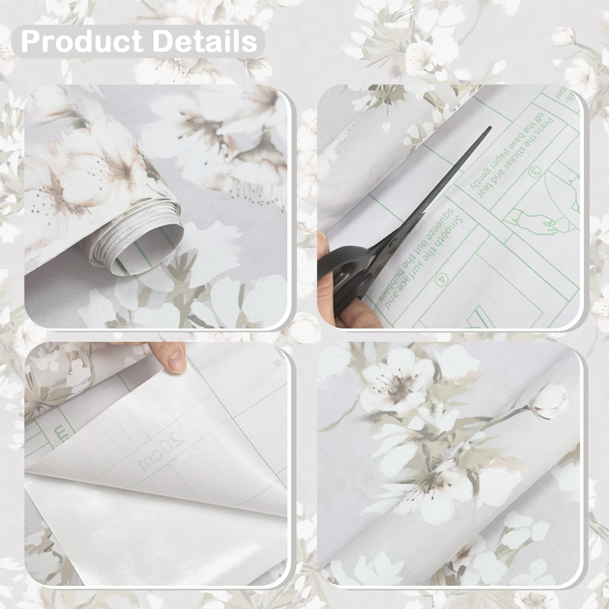 LUKUUI 17.3" x 393.7" Floral Peel and Stick Wallpaper Self Adhesive Wallpaper for Bedroom Cabinets and Kitchen Countertop Thicken