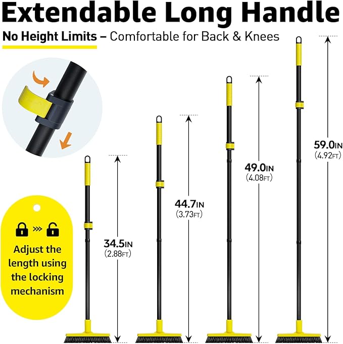 Grout Brush with Long Adjustable Handle - Telescopic, Rotation Tile Grout Cleaning Tool, V-Shape Shower Scrubber Cleaner Stiff Bristle for Cleaning Bathrooms Tile Floors, Baseboards and Corners - 59in