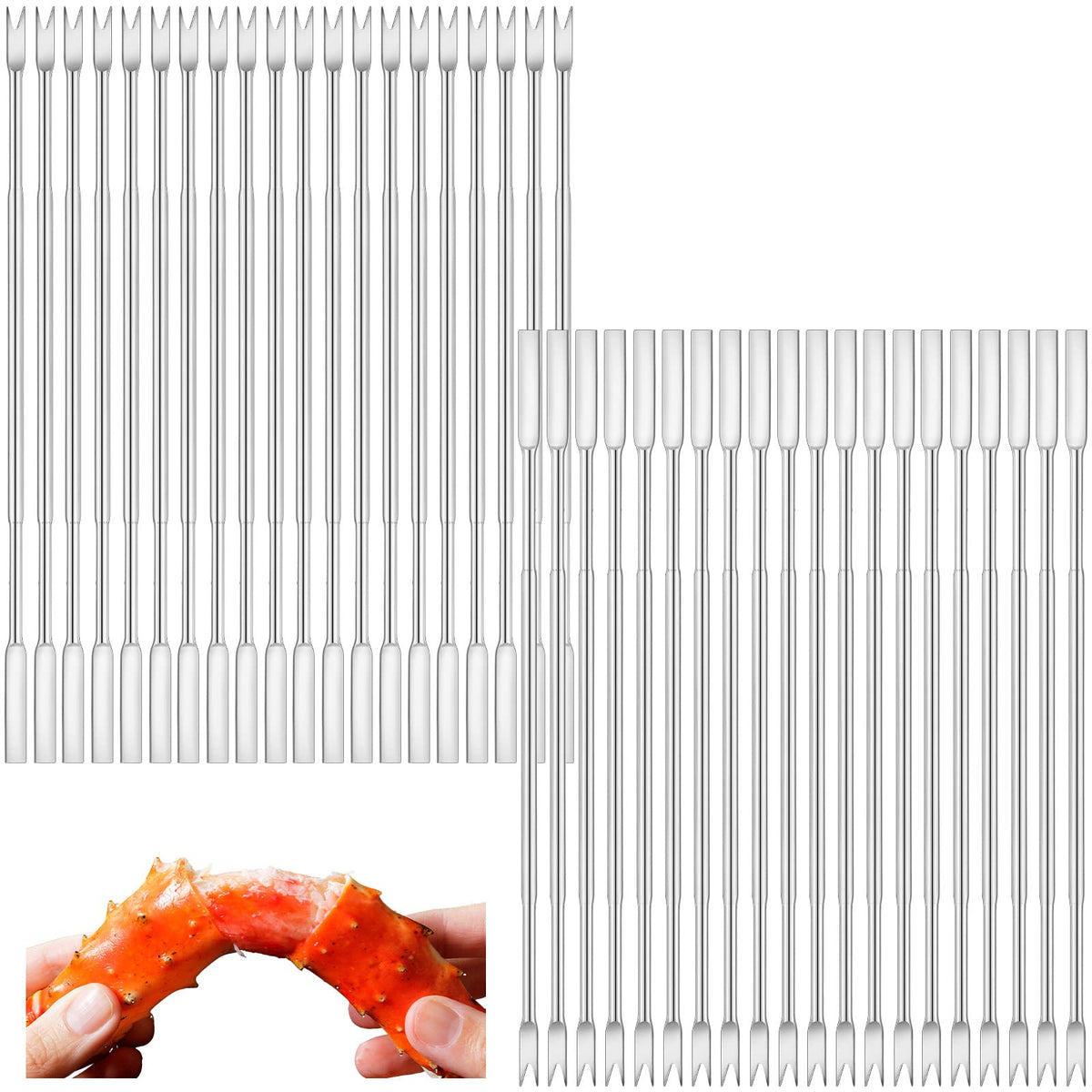 Yaomiao 40 Pcs Stainless Steel Seafood Forks Set Silver 6.8 Inch Crab Forks Seafood Tools Crab Legs Utensils Picks for Eating Lobster Leg Shrimp
