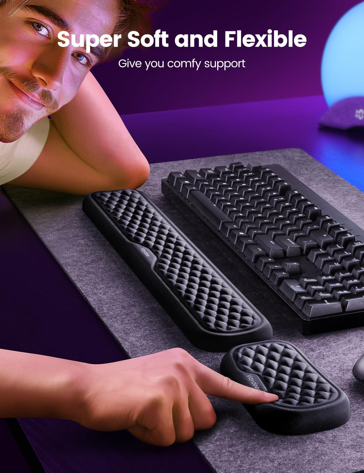 Vaydeer Wrist Rest for Keyboard and Mouse, Computer Ergonomic Wrist Support Pad, Soft Memory Foam Arm Cushion for Desk, Palm Hand Office Laptop Typing