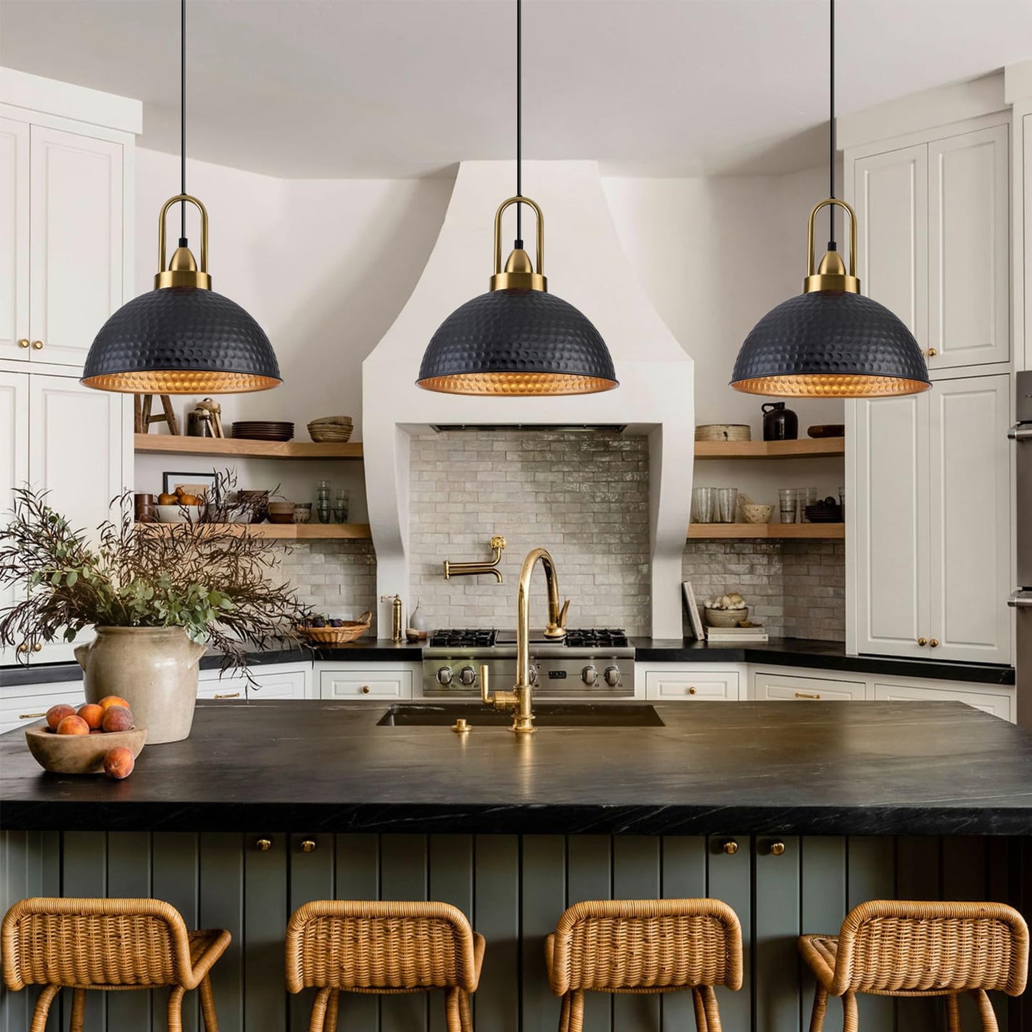 ALAISLYC Black Pendant Lights Kitchen Island Industrial Adjustable Height Vintage Farmhouse Dome Hanging Light Fixtures for Barn, Dining Room 3 Packs
