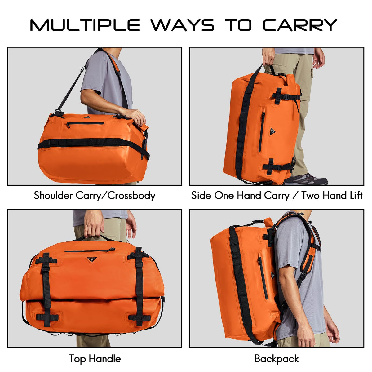 Haimont 60L Waterproof Duffel Bag Backpack Outdoor Heavy Duty Duffle Bag with Backpack Straps for Camping Travel Kayaking for Men Women, Orange