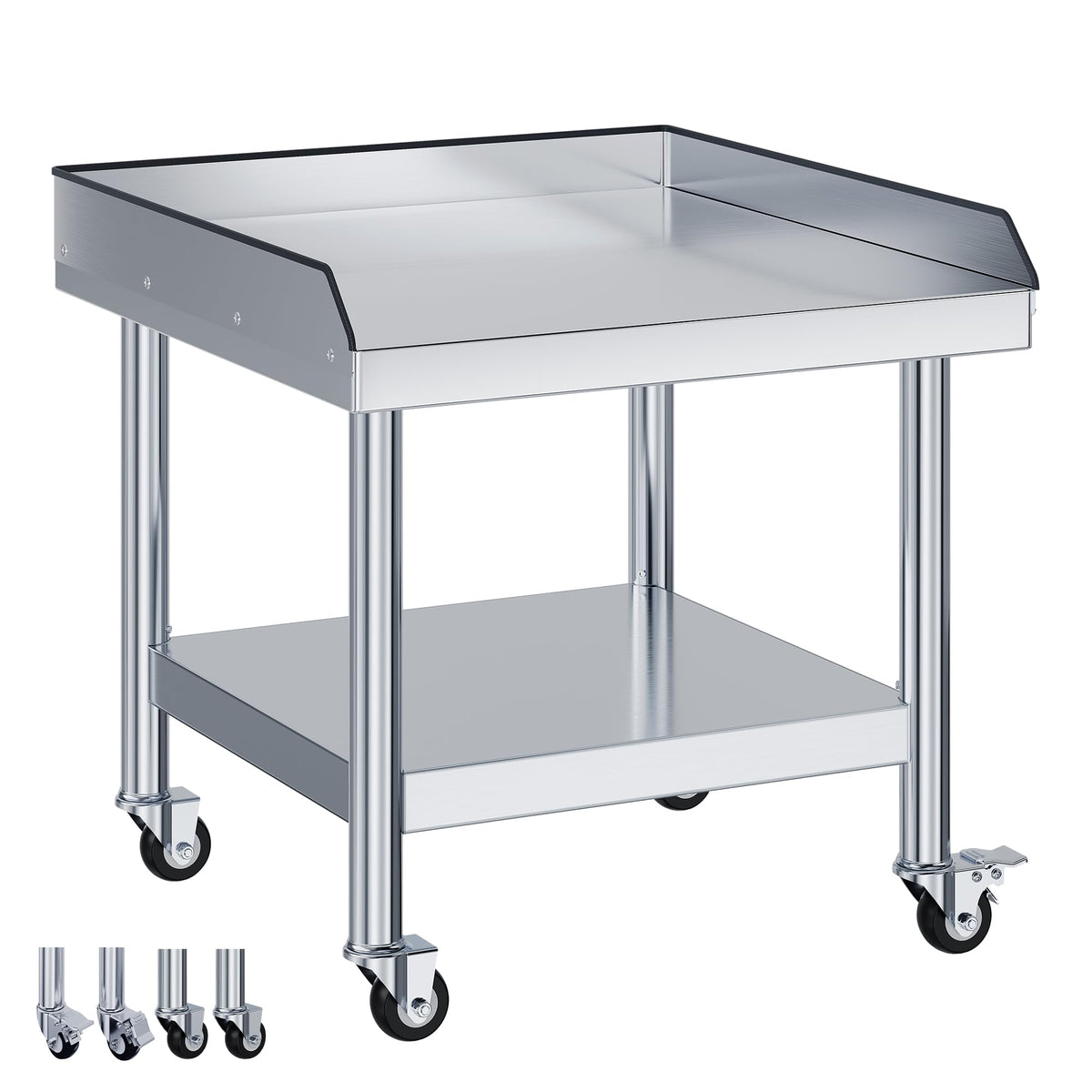 Jocisland 25"x28" Stainless Steel Equipment Stand & Equipment Grill Stand Table, NSF Certified with Adjustable Undershelf, Wheels and Edge Baffle for Commercial Kitchen, Restaurant & Home