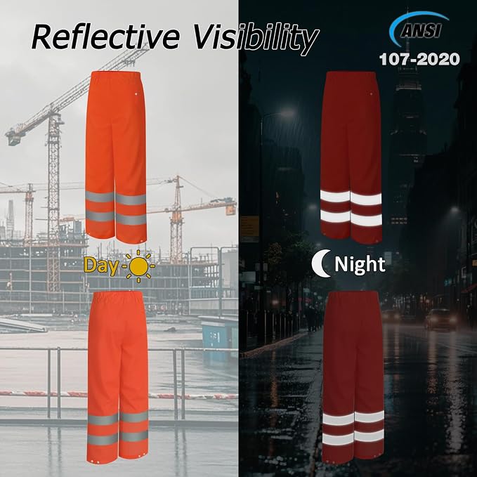 Rain Pants, High Visibility Safety Coat, Hi Vis Waterproof Work Pants, Lightweight Rain Gear for Outdoor Activities, Men Women, Orange P, S-M