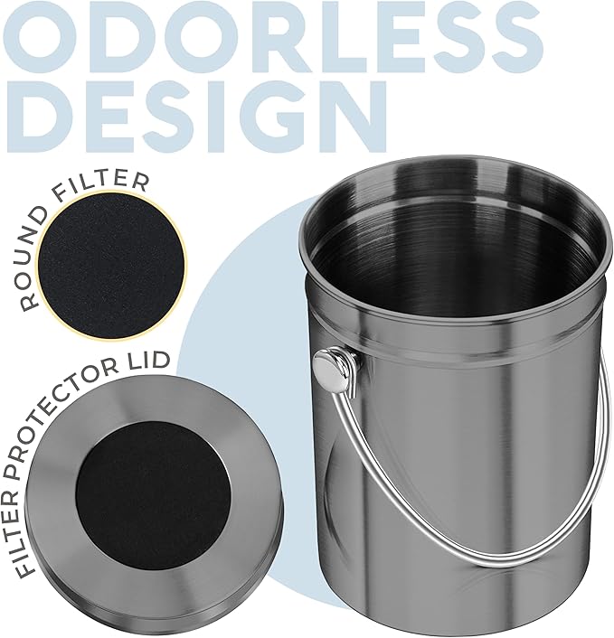 EPICA Countertop Compost Bin Kitchen | 1.3 Gallon | Odorless Composting Bin with Carbon Filters | Indoor Compost Bin with Lid | Stainless Steel Kitchen Composter for Food Scraps & Waste Recycling