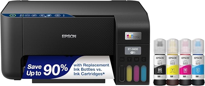 Epson® Workforce® Pro WF-4820 Wireless All-in-One Printer and EcoTank ET-2400 Cartridge-Free Supertank Printer Bundle