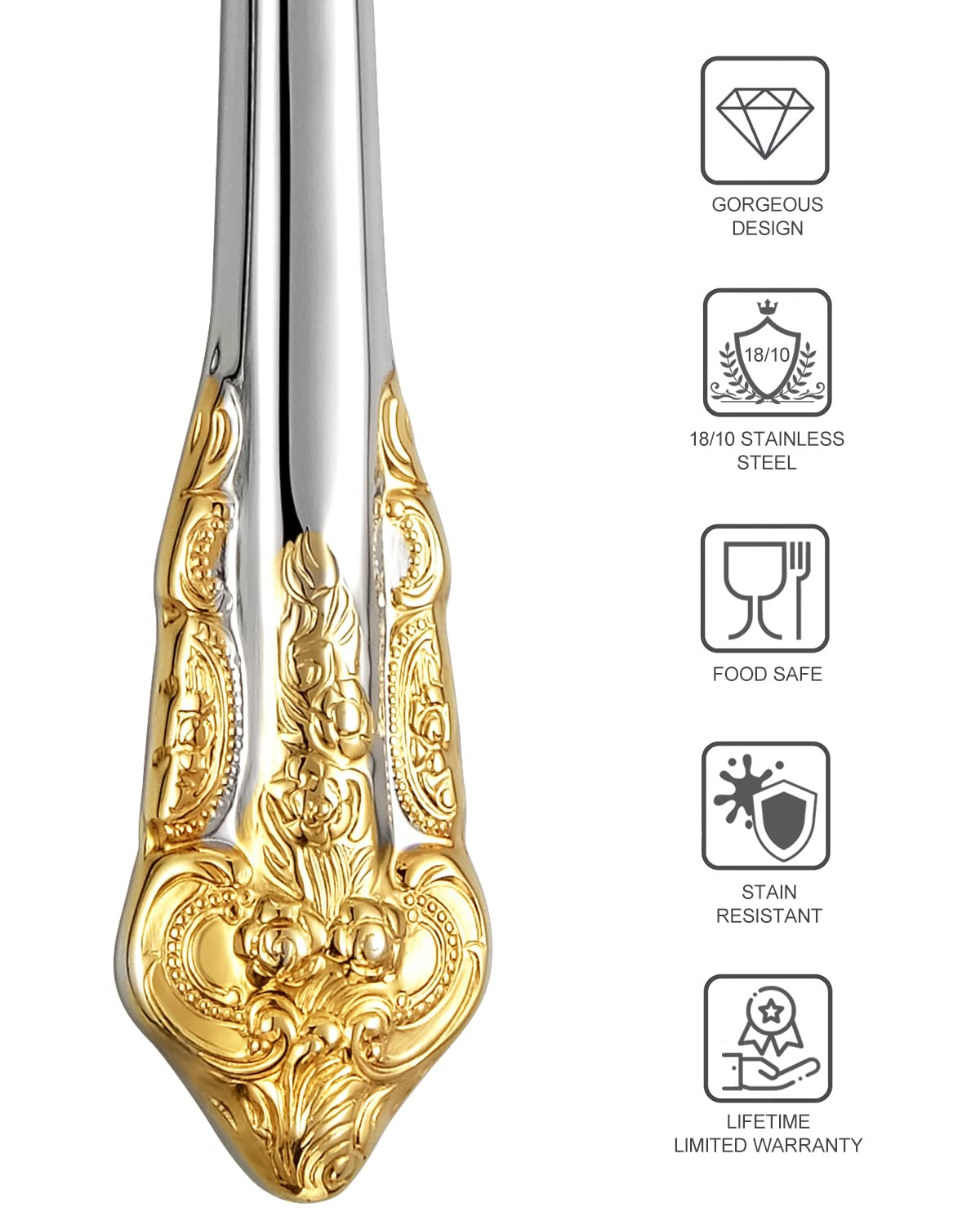 KEAWELL Gorgeous Dinner Knife, Set of 4, 18/10 Stainless Steel, Mirror Polished, Luxury Dinner Knife Set. (Gold Accent)