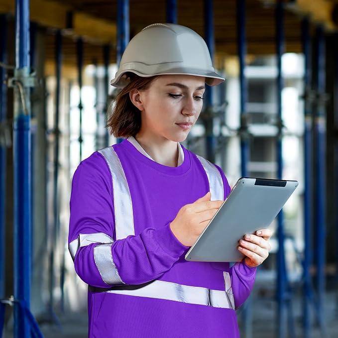 Amylove 4 Pcs Women Long Sleeve Safety Shirt High Visibility Shirts Reflective Construction Work Shirts for Women(M,Purple)