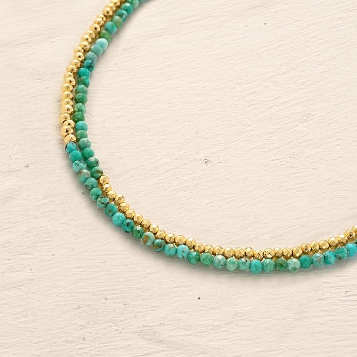 MYEARS Women Beaded Bracelet Gold Double Layer Gemstone 14K Simple Dainty Handmade Chain Everyday Boho Beach Jewelry