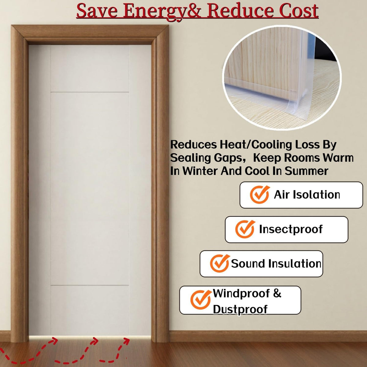T Shape Door Seal Strip for Door & Windows Gaps，Draft Stopper Bottom Sweep Weather Stripping for Energy Saving, Noise Reduction,Easy Install (Transparent, 1.38" W x 19.7Ft)